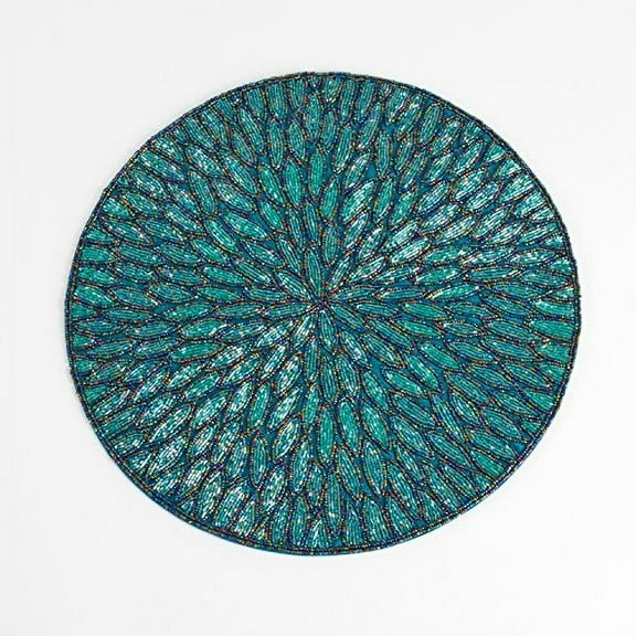 Fennco Styles Jaipur Handmade Beded Design 15-inch Round Placemat - 1-Piece (Teal)