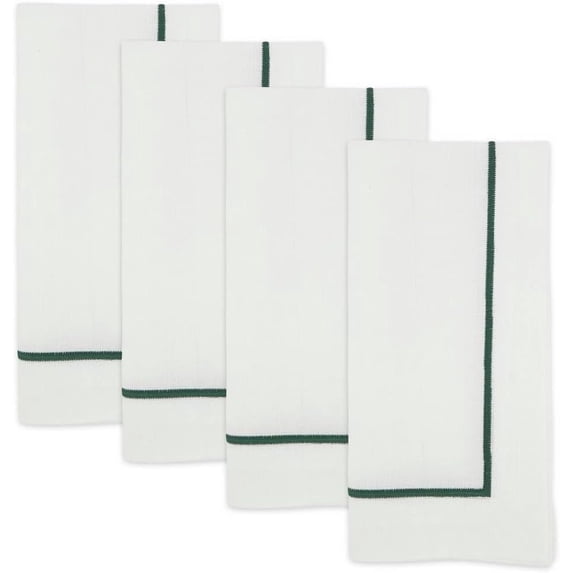 Fennco Styles Jasper Green Embroidered Line Design Cloth Napkins 20" W x 20" L, Set of 4 - Shimmering Dinner Napkins for Home Décor, Everyday Use, Christmas, Banquets and Special Events