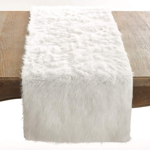 Fennco Styles Juneau White Faux Fur Table Runner 15"W X 54"L - Solid Color Soft Plush Table Cover for Home, Dining Room, Banquets, Holiday and Special Occasion