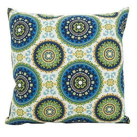 Fennco Styles Kaleidoscope Medallion Filled Decorative Throw Pillow â€“ Crisp Blues & Citrons Cushion for Couch, Sofa, Bedroom, Office and Living Room DÃ©cor