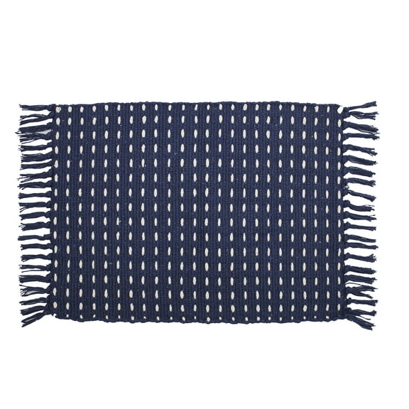Fennco Styles Kensrue Collection Rustic Dashed Woven Cotton 14 x 20 Inch Placemats, Set of 4 – Navy Blue