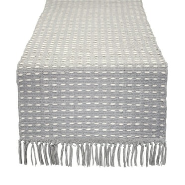 Fennco Styles Kensrue Collection Rustic Dashed Woven Cotton 16 x 72 Inch Table Runner â€“ Grey
