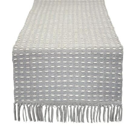 Fennco Styles Kensrue Collection Rustic Dashed Woven Cotton 16 x 72 Inch Table Runner â€“ Grey
