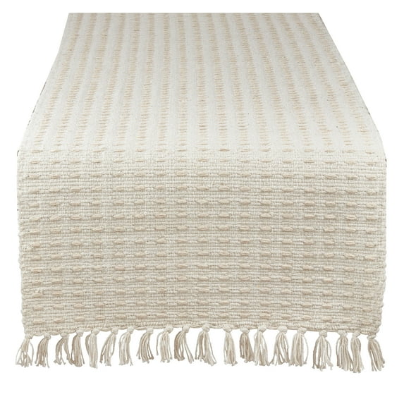 Fennco Styles Kensrue Collection Rustic Dashed Woven Cotton 16 x 72 Inch Table Runner – Natural