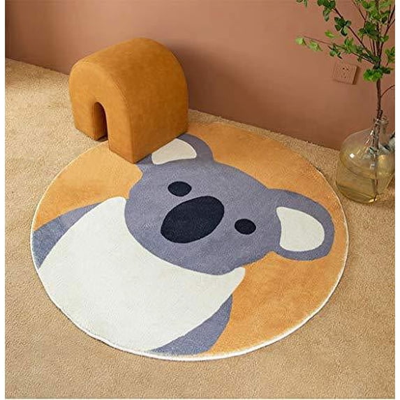 Fennco Styles Kids Cartoon Grey Koala Shag Area Rug 32" Round - Animal Design Soft Non-Slip Fleece Play Mat for Boys Girls Bedroom Décor, Kids Playroom, Living Room, Nursery Décor