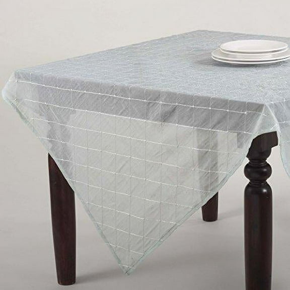 Fennco Styles La Belle Epoque Stitched Sheer Tablecloth, 5 Colors (Mint, 84"x84")