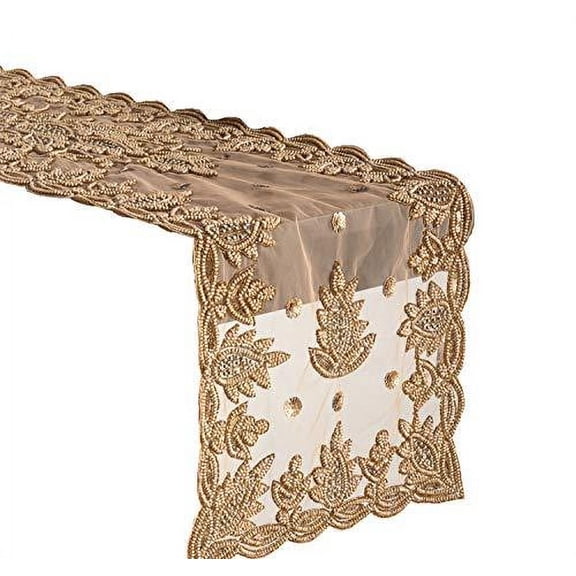 Fennco Styles Lakshmi Collection Elegant Hand Beaded Table Runner for Home Decor, Banquets and Special Occasions