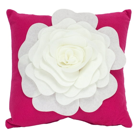 Fennco Styles Large Felt 3D Rose Decorative Throw Pillow Cover 17 x 17 Inch - Fuchsia