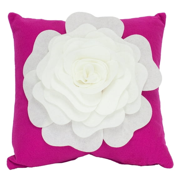 Fennco Styles Large Felt 3D Rose Decorative Throw Pillow Cover 17 x 17 Inch - Magenta
