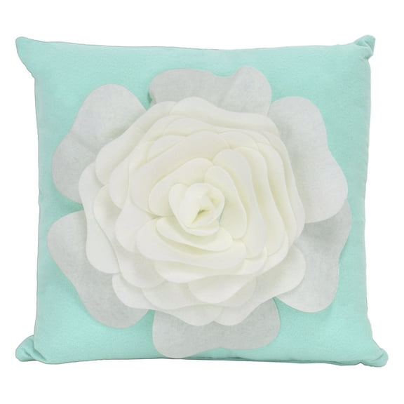 Fennco Styles Large Felt 3D Rose Decorative Throw Pillow Cover & Insert 17 x 17 Inch - Mint