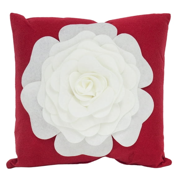 Fennco Styles Large Felt 3D Rose Decorative Throw Pillow Cover & Insert 17 x 17 Inch - Red