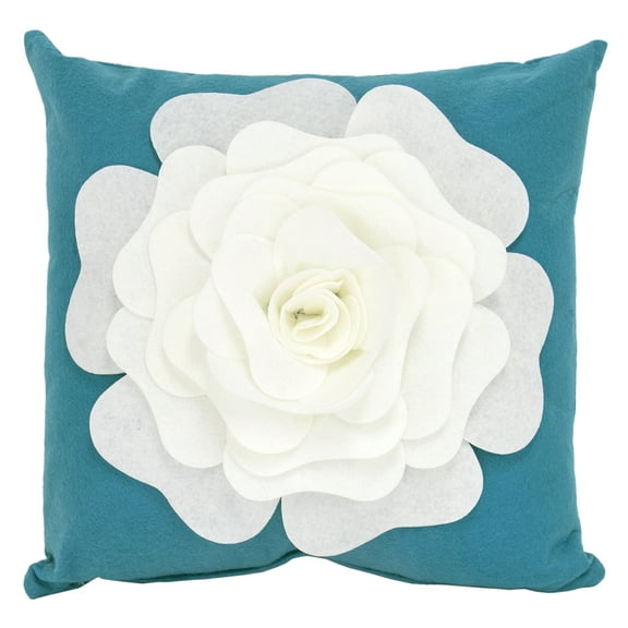 Fennco Styles Large Felt 3D Rose Decorative Throw Pillow Cover & Insert 17 x 17 Inch - Teal