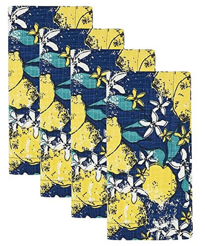 Navy Blue and Yellow Lemon Cotton Cloth Napkins, Set of 4