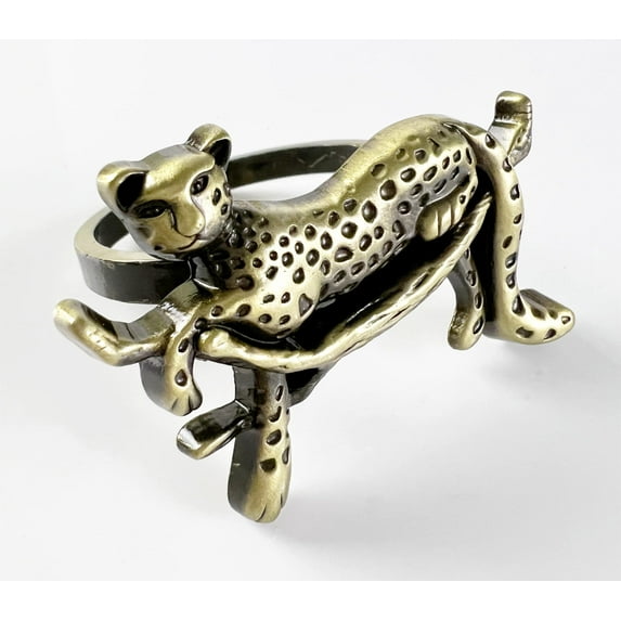 Fennco Styles Leopard Metal Napkin Rings, Set of 4 – Bronze Animal Napkin Holders for Home Décor, Dining Table, Family Gathering, Themed Party, Banquet and Special Occasion