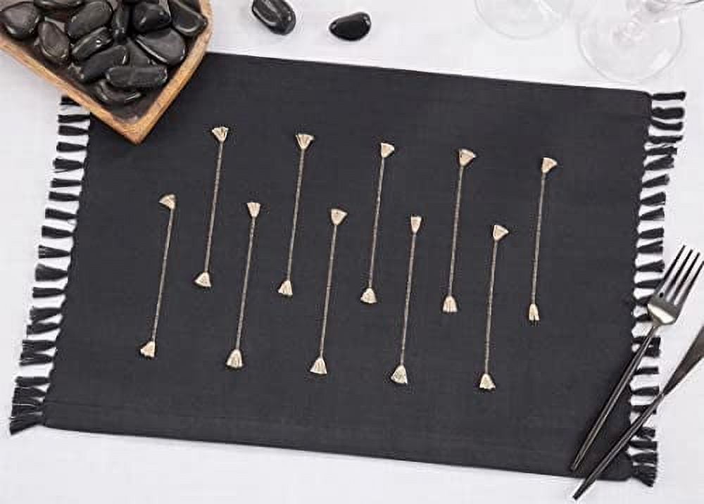 Black Cotton Fringe Border Rectangle Placemats, Set of 4
