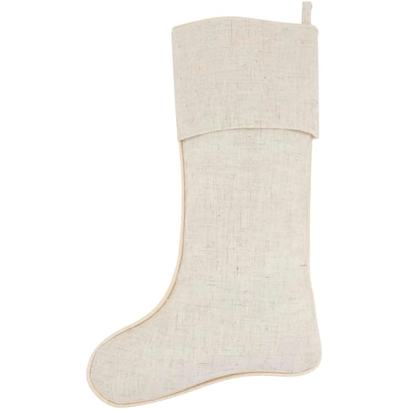 Fennco Styles Linen Blend Christmas Stocking with Gold Piping 7" X 15" - Classic Stocking for Holiday, Mantel and Seasonal Decor