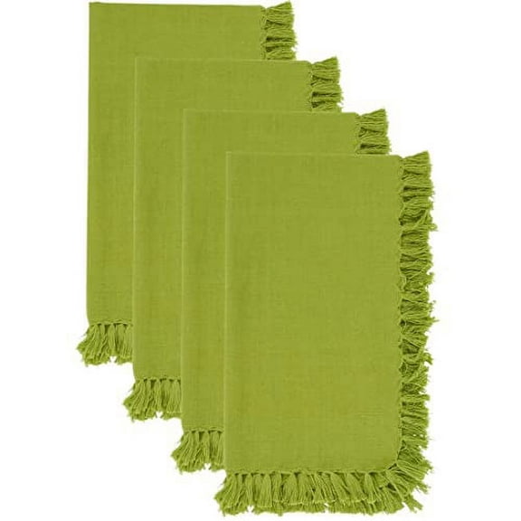 Fennco Styles Lizette Fringed Festive Cotton Napkins 20-inch Square, Set of 4 - Kiwi Dinner Napkins for Everyday Use, Holidays, Banquets, Family Gatherings and Special Occasions
