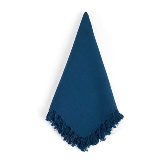 Fennco Styles Lizette Fringed Festive Cotton Napkins 20-inch Square, Set of 4 - Navy Blue Dinner Napkins for Everyday Use, Holidays, Banquets, Family Gatherings and Special Occasions
