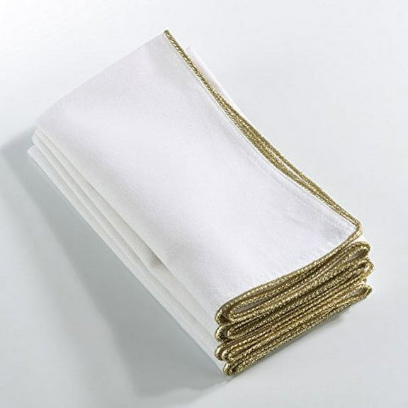 Fennco Styles Luana Collection Shimmering Border Design Dinner Napkins - Set of 4 - 20"Square (Gold)