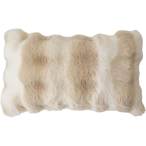 Fennco Styles Luxury Faux Fur Decorative Lumbar Throw Pillow Cover 12" W X 20" L – Beige Plush Fluffy Cushion Case for Couch, Bedroom, Living Room and Office Décor