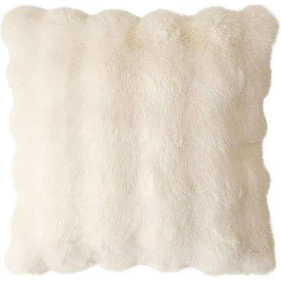 Fennco Styles Luxury Faux Fur Decorative Throw Pillow Cover 18" W X 18" L – Ivory Plush Fluffy Cushion Case for Couch, Bedroom, Living Room and Office Décor