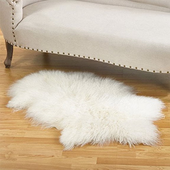 Fennco Styles Luxury Mongolian Lamb Fur Throw Rug, 20"x35" (Ivory)