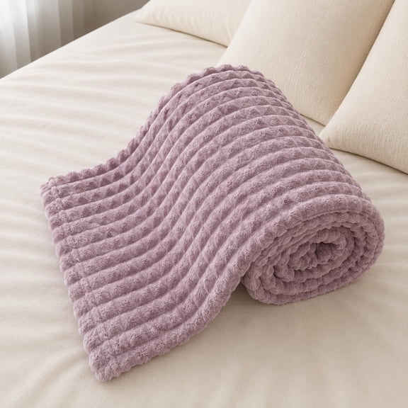 Fennco Styles Luxury Textured Plush Throw Blanket 60" x 80", Waffle Bubble Fleece Blanket for Couch, Bed & Sofa, Lightweight Warm Decorative Blanket for All Seasons, Lilac