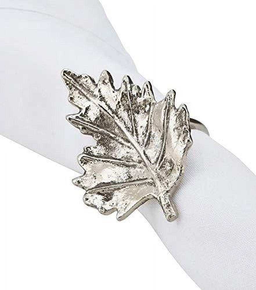 Silver Maple Leaf Metal Napkin Rings, Set of 4