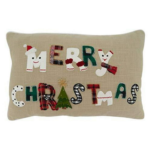Fennco Styles Merry Christmas 100% Pure Cotton Decorative Throw Pillow 14" W x 22" L – Natural Holiday Cushion for Christmas, Couch, Bedroom, Living Room and Office Décor