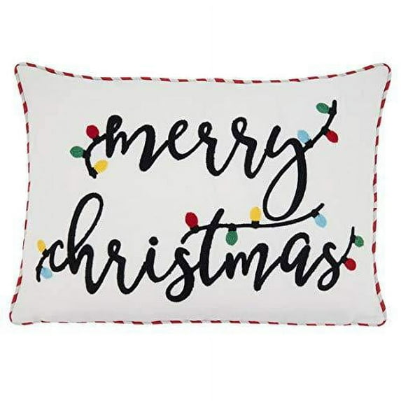 Fennco Styles Merry Christmas Lights Cotton Decorative Throw Pillow 14" W x 20" L - White Festive Cushion for Home, Couch, Bedroom, Office, Family Gathering and Christmas Decor