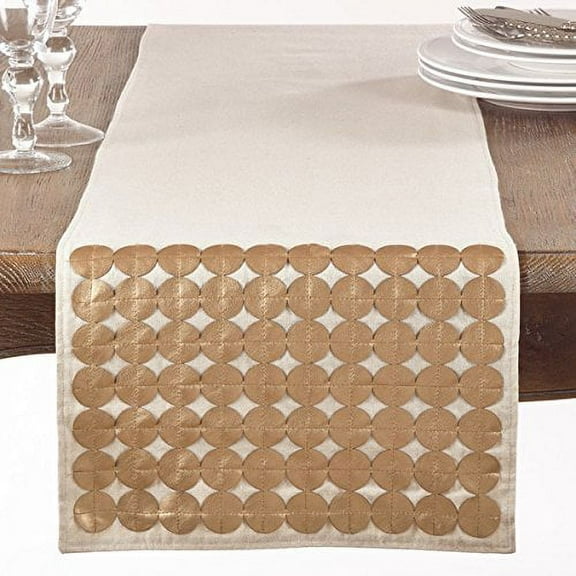 Fennco Styles Metallic Circle Design Table Runner - 14"X72"- 2 Colors (Gold)