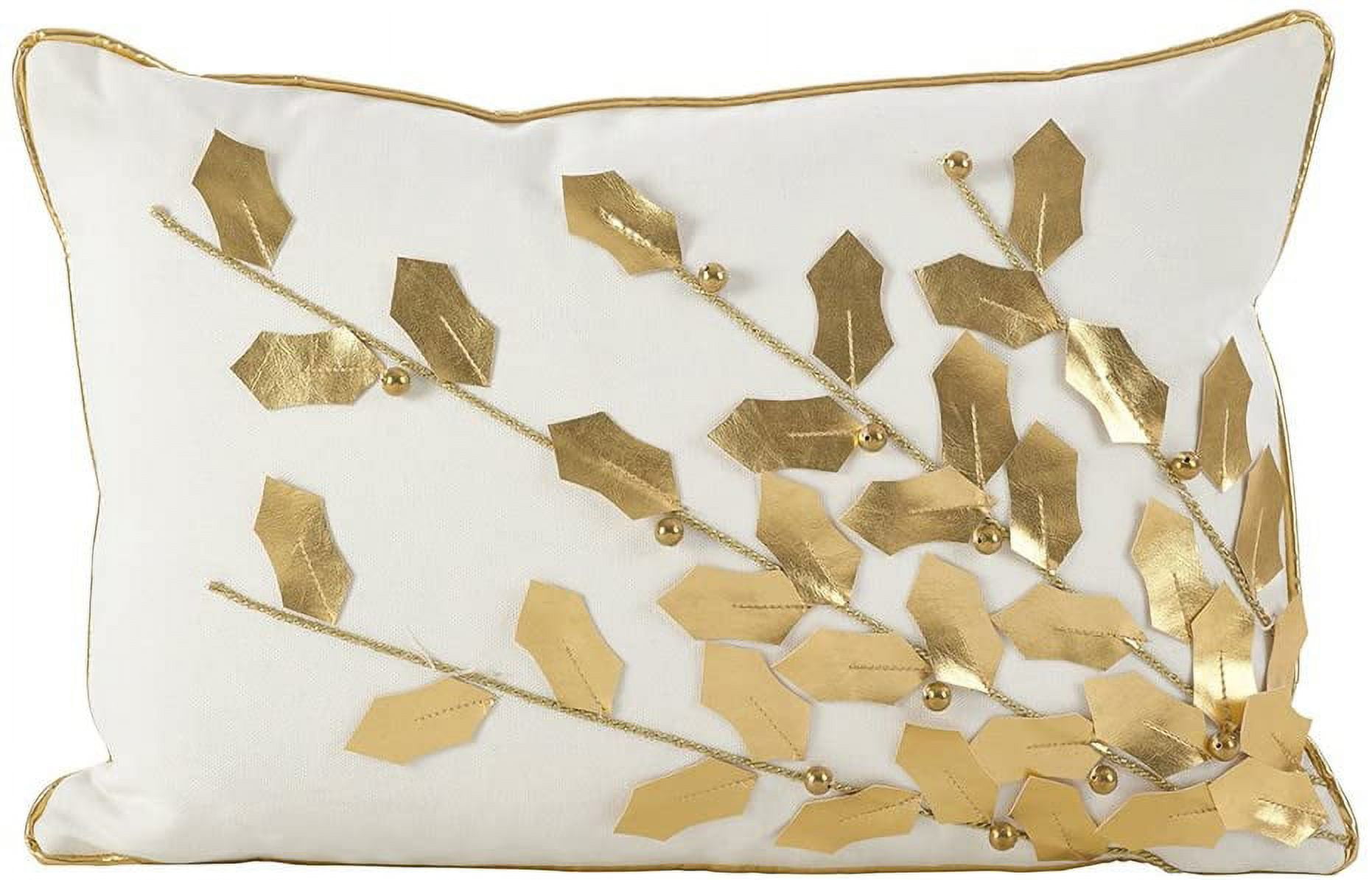 Gold Poinsettia Branch Design Rectangular Cotton Throw Pillow