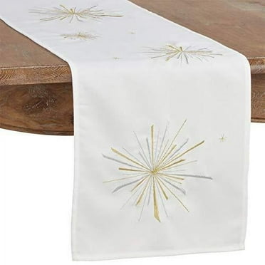 Fennco Styles Metallic Starburst Holiday Table Runner 14 x 72 Inch - White Table Cover for Everyday Use, Christmas DÃ©cor, Banquets, Family Gathering and Special Occasion
