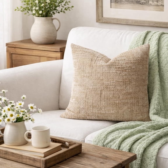 Fennco Styles Mocha Textured Chenille Throw Pillow with Insert 18" X 18" - Double-Sided Woven Decorative Cushion for Sofa, Bed Couch & Bed for Home Décor, 1-Pack