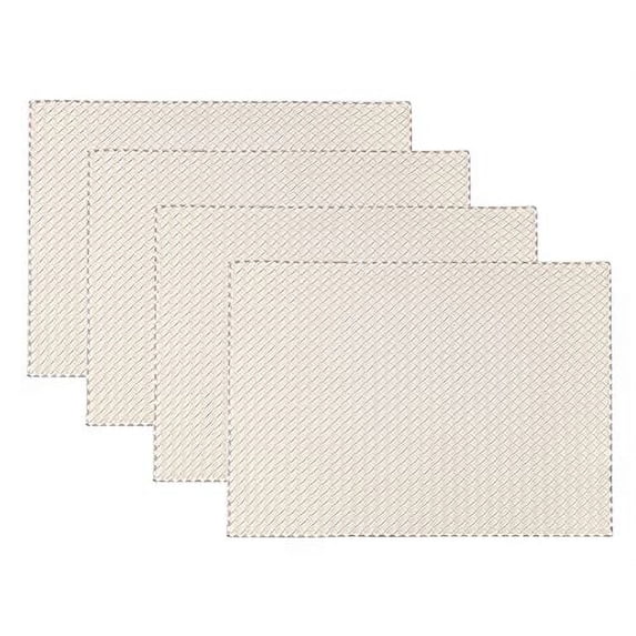 Fennco Styles Modern Basket Weave Placemats 13" W x 18" L, Set of 4 - White Woven Table Mats Heat Resistant Insulation Anti-Slip for Home, Boho Décor, Dining Table, Banquets and Special Events