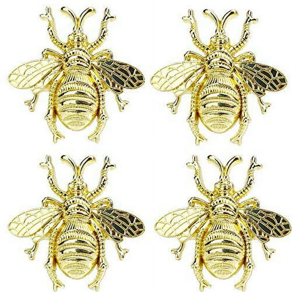 Fennco Styles Modern Bumblebee Metal Napkin Rings, Set of 4 – Gold Napkin Rings for Home Décor, Dining Table, Family Gathering, Themed Party, Banquet and Special Occasion