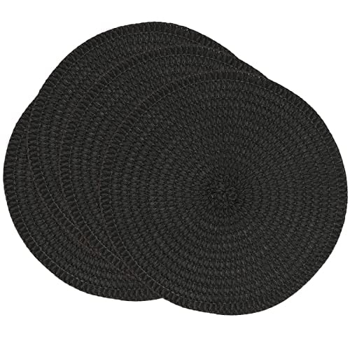 Black Round Woven Fabric Placemats Set of 4