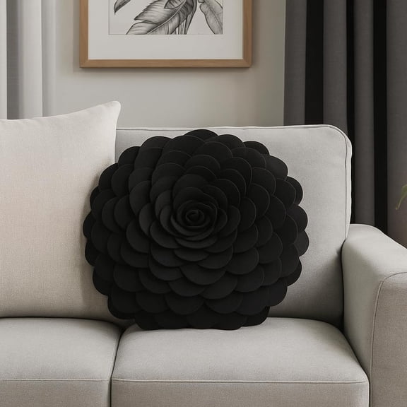 Fennco Styles Modern Floral Nature & Floral Decorative Pillow Case, Black, 13 inch Round