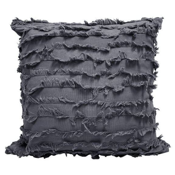 Fennco Styles Modern Fringe Stripe Cotton Linen Decorative Throw Pillow 18" W x 18" L - Charcoal Woven Cushion for Home, Farmhouse, Couch, Living Room, Bedroom and Office Décor