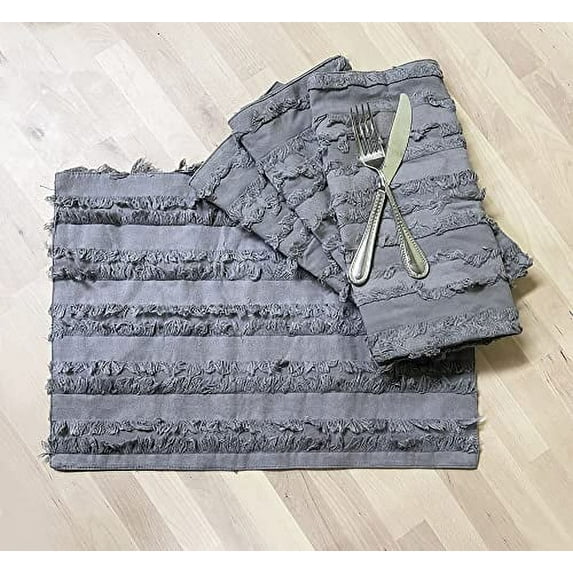 Fennco Styles Modern Fringe Stripe Cotton Table Placemats 13"W x 19"L, Set of 4 - Decorative Table Mats for Home Décor, Dining Table, Banquet, Everyday Use and Special Occasion