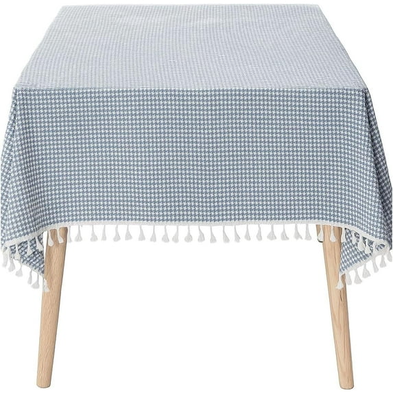 Fennco Styles Tiny Houndstooth Design Everyday Tablecloth 56" W X 88" L - Grey Cotton Blend Tassels Table Cover for Dining Room, Banquets, Holidays, Special Events and Home Décor