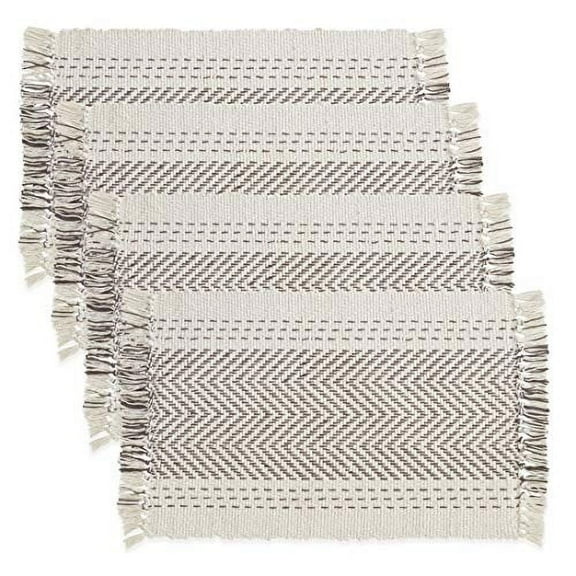 Fennco Styles Modern Kantha Stitch Design 100% Cotton Table Placemats 13 x 19 Inch, Set of 4 - Grey Table Mats for Everyday Use, Dining Room Décor, Family Gathering and Special Occasion