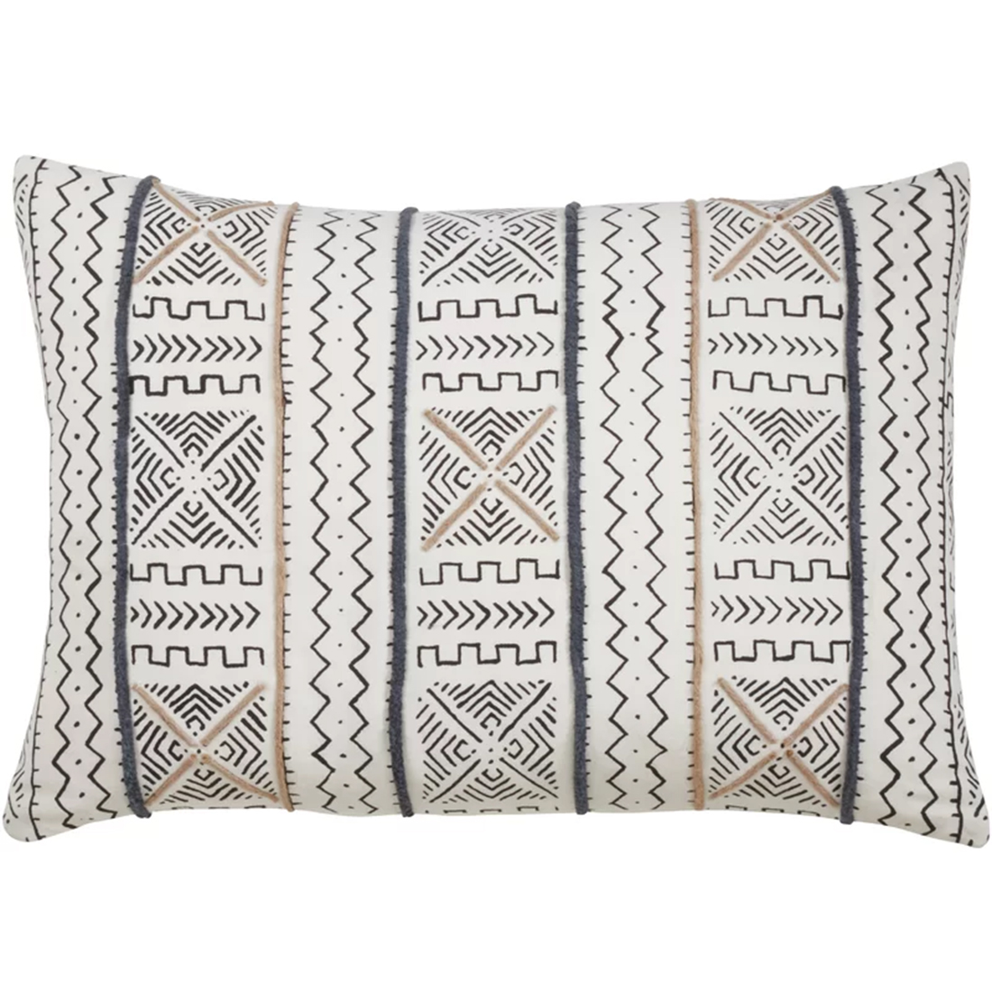 Fennco Styles Modern Mud Cloth Design 100% Cotton Decorative Throw Pillow Cover & Insert 14 x 20 Inch White Multi - image 1 of 3