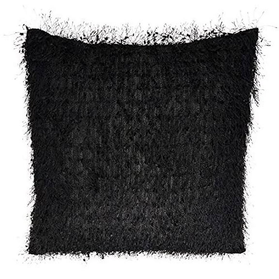 Fennco Styles Modern Shaggy Shimmer Decorative Throw Pillow 18" W x 18" L - Black Soft Textured Cushion for Home, Couch, Living Room, Bedroom, Office Décor and Everyday Use