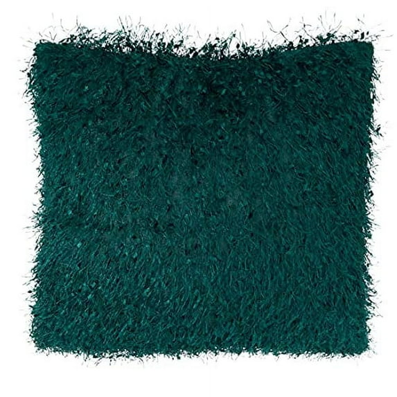Fennco Styles Modern Shaggy Shimmer Decorative Throw Pillow 18" W x 18" L - Emerald Soft Textured Cushion for Home, Couch, Living Room, Bedroom, Office Décor and Everyday Use