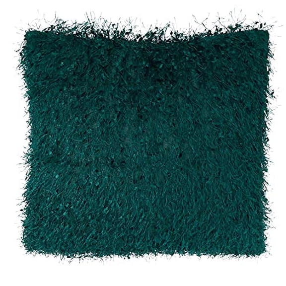 Fennco Styles Modern Shaggy Shimmer Decorative Throw Pillow 18" W x 18" L - Emerald Soft Textured Cushion for Home, Couch, Living Room, Bedroom, Office Décor and Everyday Use- New
