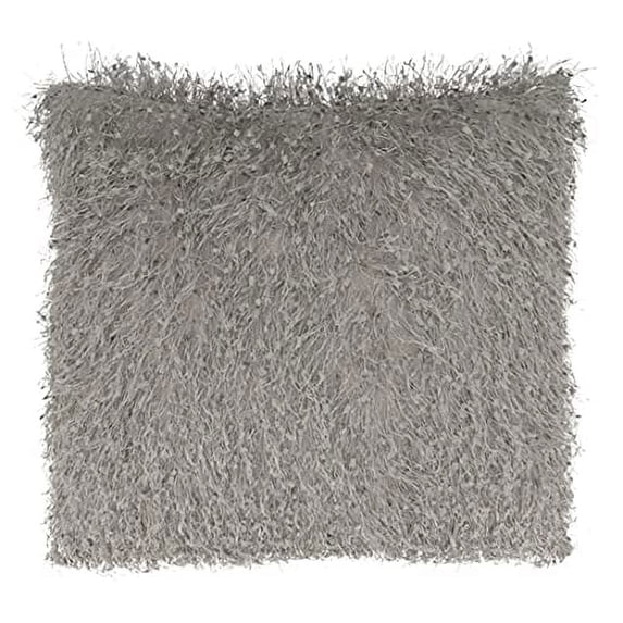 Fennco Styles Modern Shaggy Shimmer Decorative Throw Pillow 18" W x 18" L - Platinum Soft Textured Cushion for Home, Couch, Living Room, Bedroom, Office Décor and Everyday Use