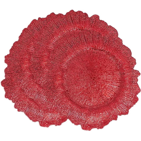 Fennco Styles Modern Starburst Charger Plates 14" Round, Set of 4 – Red Radiant Table Chargers for Banquets, Family Dinners, Special Events, Everyday Use and Home Décor