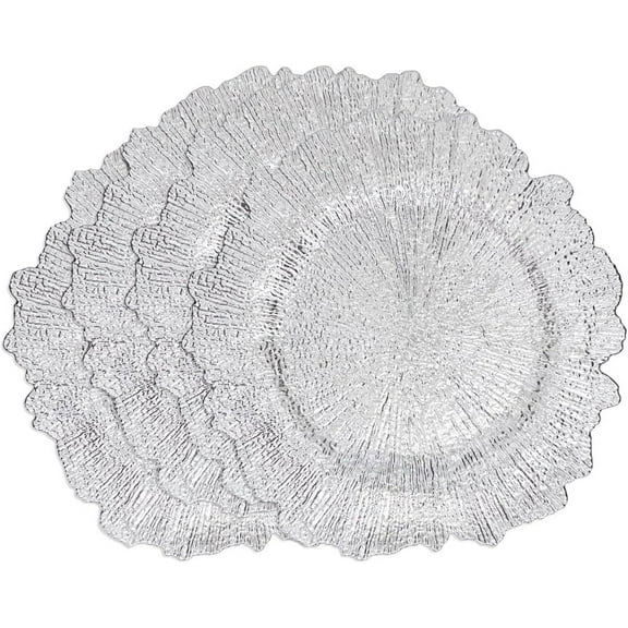 Fennco Styles Modern Starburst Charger Plates 14" Round, Set of 4 – Silver Radiant Table Chargers for Banquets, Family Dinners, Special Events, Everyday Use and Home Décor