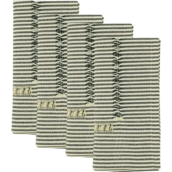 Fennco Styles Modern Stripe Design Hemstitch Cotton Cloth Napkins 20"W x 20"L, Set of 4 - Black & White Woven Table Cover for Home Décor, Dining Table, Banquet, Family Gathering and Special Occasion